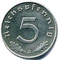 Wartime zinc 5 Reichspfennig (reverse)