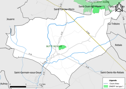 Carte des ZNIEFF de type 1 de la commune.