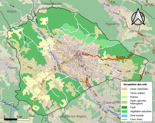 Carte en couleurs présentant l'occupation des sols.