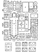 La llamada "Utopía de Saint Gall", modelo ideal de distribución de los espacios en el monasterio occidental que no responde a la traza real del monasterio de Saint Gall, sino a la yuxtaposición de los espacios necesarios para la forma de vida de los monasterios benedictinos.