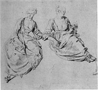 Watteau, Studies of a Seated Woman, c. 1712, sanguine, whereabouts unknown[20]