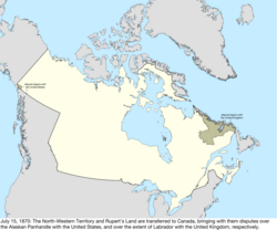 Map of the change to the international disputes involving Canada on July 15, 1870