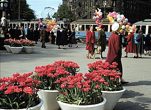 Nybroplan i Stockholm 1953 På Kodachromefilm