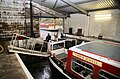 Yarrow Seagull in former Kirkintilloch drydock, with Marjory Seagull passing on canal