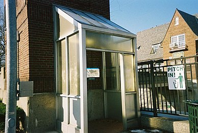 One of the elevators, as seen from street level.