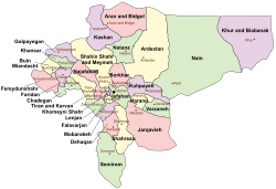 Location of Faridan County in Isfahan province (left, purple)