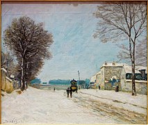 Hiver, effet de neige, la Route de l'Abreuvoir, 1876, Alfred Sisley.