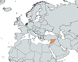 Map indicating locations of Netherlands and Syria