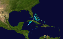 An image depicting the storm track of a short-lived tropical cyclone.