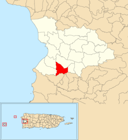 Location of Río Hondo within the municipality of Mayagüez shown in red