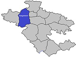 Location of Sangamner in Ahmednagar district in Maharashtra