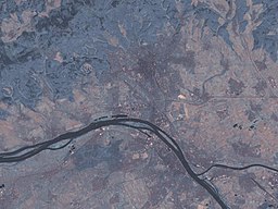 Satellite view of Mainz (south of the Rhine) and Wiesbaden