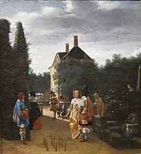 'Game of Skittles', copy of 1660-68 painting by Pieter de Hooch in the Saint Louis Art Museum