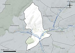 Carte en couleur présentant le réseau hydrographique de la commune