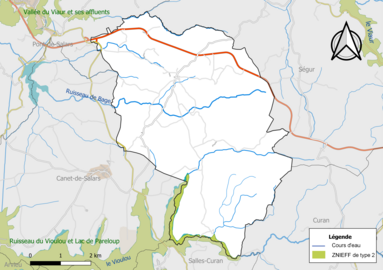 Carte de la ZNIEFF de type 2 de la commune.