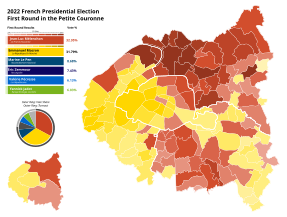 2022年法國總統選舉第一輪巴黎小皇冠（英语：Petite Couronne）地區得票地圖