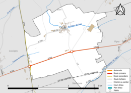 Carte en couleur présentant le réseau hydrographique de la commune