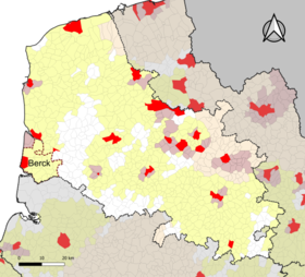 Localisation de l'aire d'attraction de Berck dans le département du Pas-de-Calais.