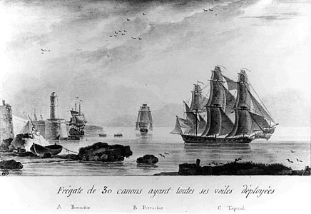 Frégate de 30 canons, voiles déployées, (sans date).