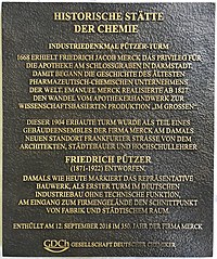 Erinnerungstafel „Historische Stätten der Chemie“, 2018, Pützer, Pützerturm, Darmstadt