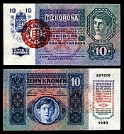 10 Korona (1920, using a 1915 base note)