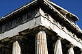 The entablature of the Hephaisteion (temple of Hephaistos) in Athens, showing Doric frieze with sculpted metopes.