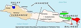 Ареал сунданского языка на Яве отмечен коричневым цветом