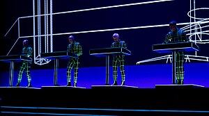 Kraftwerk performing at the Royal Albert Hall 2017. From left to right: Ralf Hütter, Henning Schmitz, Fritz Hilpert and Falk Grieffenhagen
