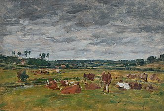 Eugène Boudin, Paysage avec vaches, 1881.