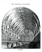 Print of an engraving of the library in the west end of the Smithsonian Institution Building, 1857