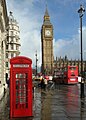 Image 33Three cultural icons of London: a K2 red telephone box, Big Ben and a red double-decker bus (from Culture of London)