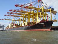 The MSC Venezuela docking at Bremerhaven's container port