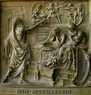 Non moechaberis[12] (1837), bas-relief en bronze, détail de la porte de l'église de la Madeleine à Paris.