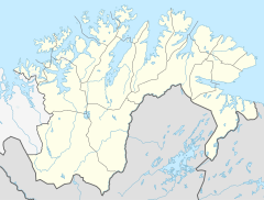 Map of Finnmark, Norway, with mark showing the location of the crash site