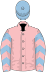 Pink, light blue and royal blue chevrons on sleeves, light blue cap