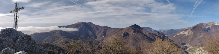 View looking southwest, with Mt. Galero to the right of the summit cross