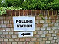 A sign with directions to a polling station, Hornsey & Wood Green constituency