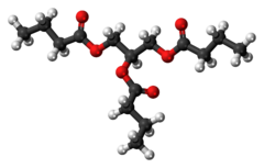 Ball-and-stick model of the butyrin molecule