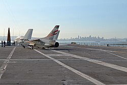 Flight deck, with San Francisco in the background