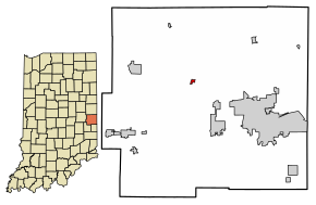 Location of Greens Fork in Wayne County, Indiana.