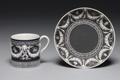 Neoclassical coffee cup with saucer; circa 1790; jasper ware with relief decoration; diameter: 13.6 cm; by the Wedgwood Factory (England); Cleveland Museum of Art