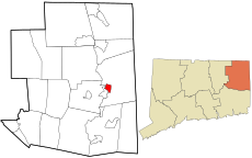 Danielson's location within Windham County and Connecticut