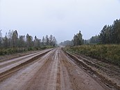 Krasnoyarsk–Irkutsk section of R258 highway before the reconstruction near Taishet, 2007.