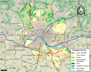 Carte en couleurs présentant l'occupation des sols.