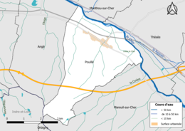 Carte en couleur présentantle réseau hydrographique de la commune