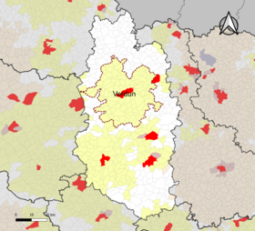 Localisation de l'aire d'attraction de Verdun dans le département de la Meuse.