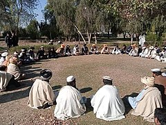 A Group of Banuchi and Wazir Elders sitting in a Jirga, Bannu, Khyber Pakhtunkhwa.
