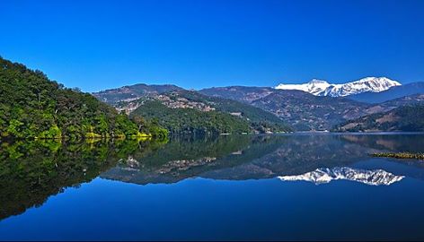 Begnas lake with Annapurna range in backdrop