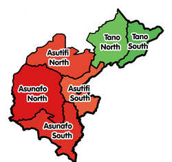 Map showing the districts of the Ahafo Region of Ghana including Asutifi South.