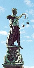 Sculpture of Lady Justice on the Gerechtigkeitsbrunnen [de] in Frankfurt, Germany